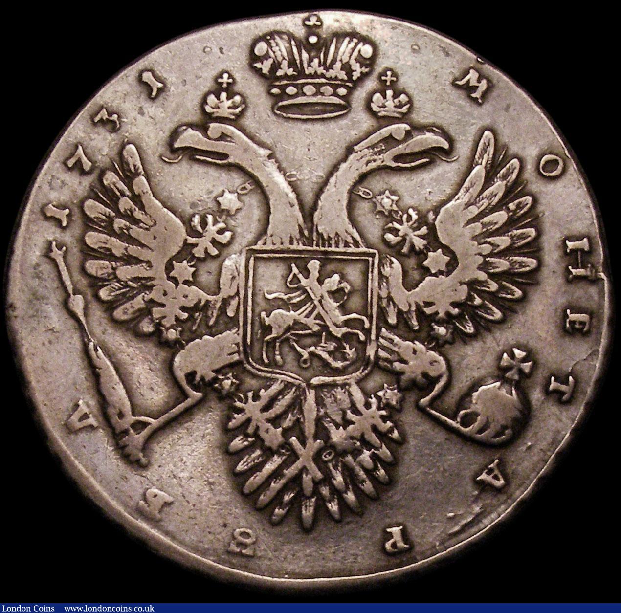London Coins : A168 : Lot 840 : Russia Rouble 1731 Anna KM#192.1 VF with a pleasant even old tone