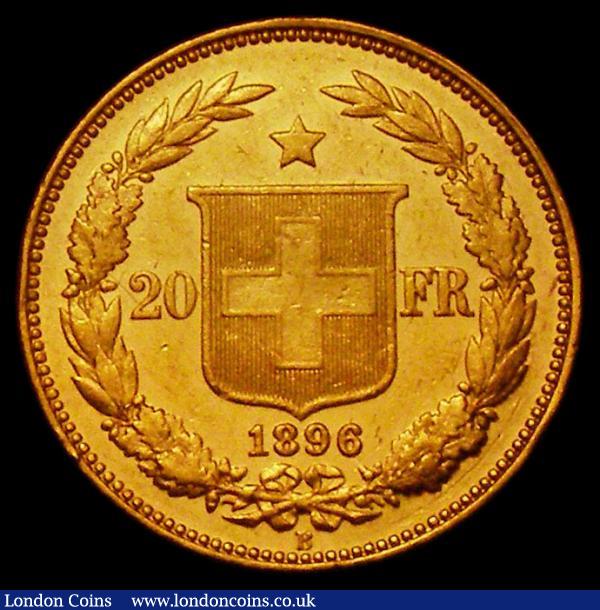 Switzerland 20 Francs 1896B KM31.3 EF or better reverse prooflike : World Coins : Auction 168 : Lot 865