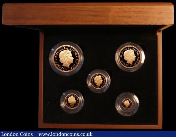 The 2013 Sovereign Collection 5 Coin Gold Proof Set comprising Five Pounds, Two Pounds, Sovereign, Half Sovereign and Quarter Sovereign FDC cased as issued with both certificates : English Cased : Auction 169 : Lot 684