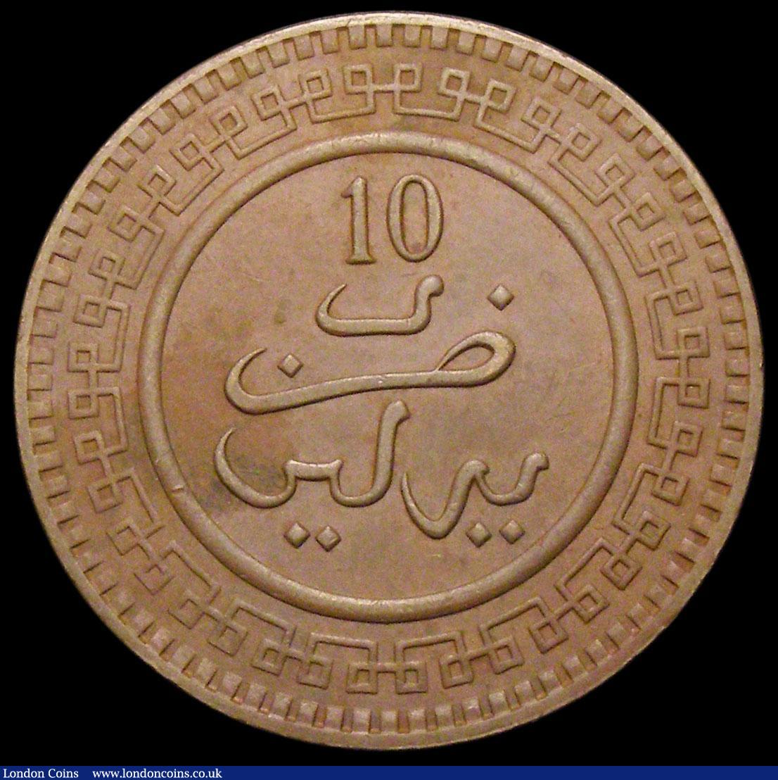 London Coins : A169 : Lot 1022 : Morocco 10 Mazunas AH1321 (1904) Birmingham Mint Y#17.2 About UNC the obverse with a light stain, sc...