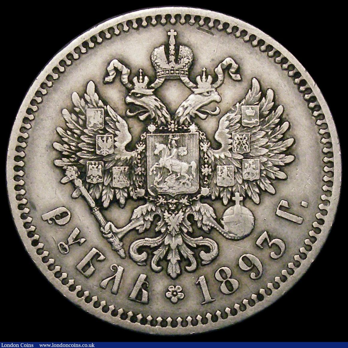 London Coins : A169 : Lot 1070 : Russia Rouble 1893AГ Y#46 Fine/Good Fine with two small edge nicks, a key date in the series