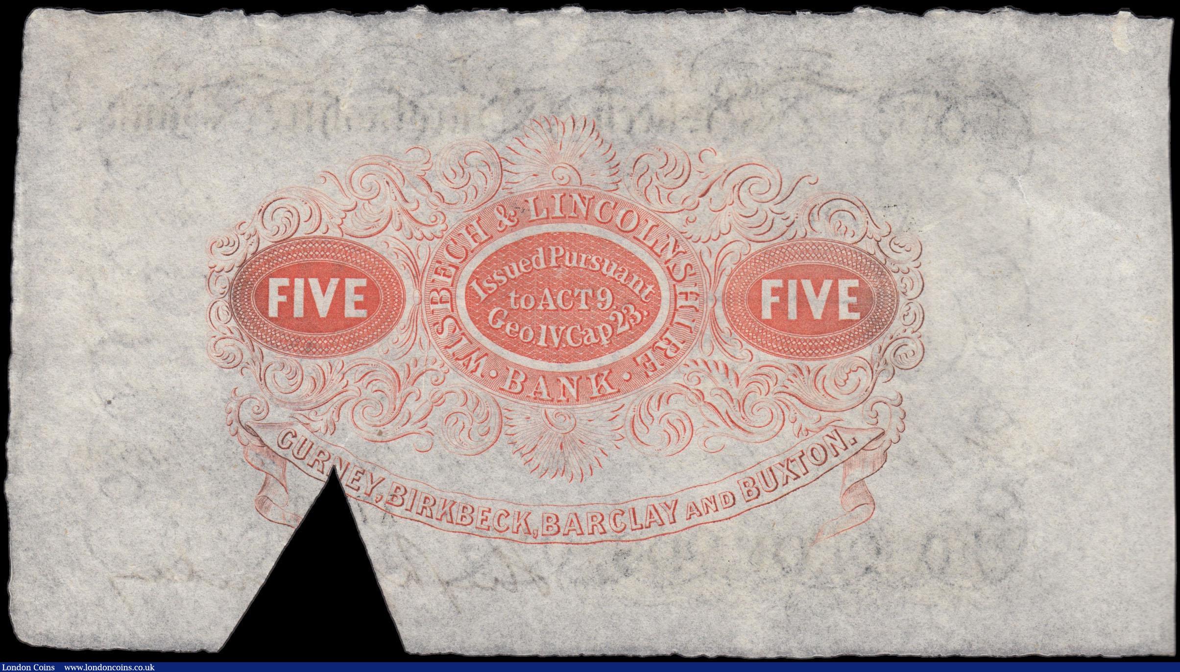 London Coins : A169 : Lot 112 : Wisbech & Lincolnshire Bank, Wisbech 5 Pounds dated 1st November 1894 No. X7721 For Gurney, Birk...