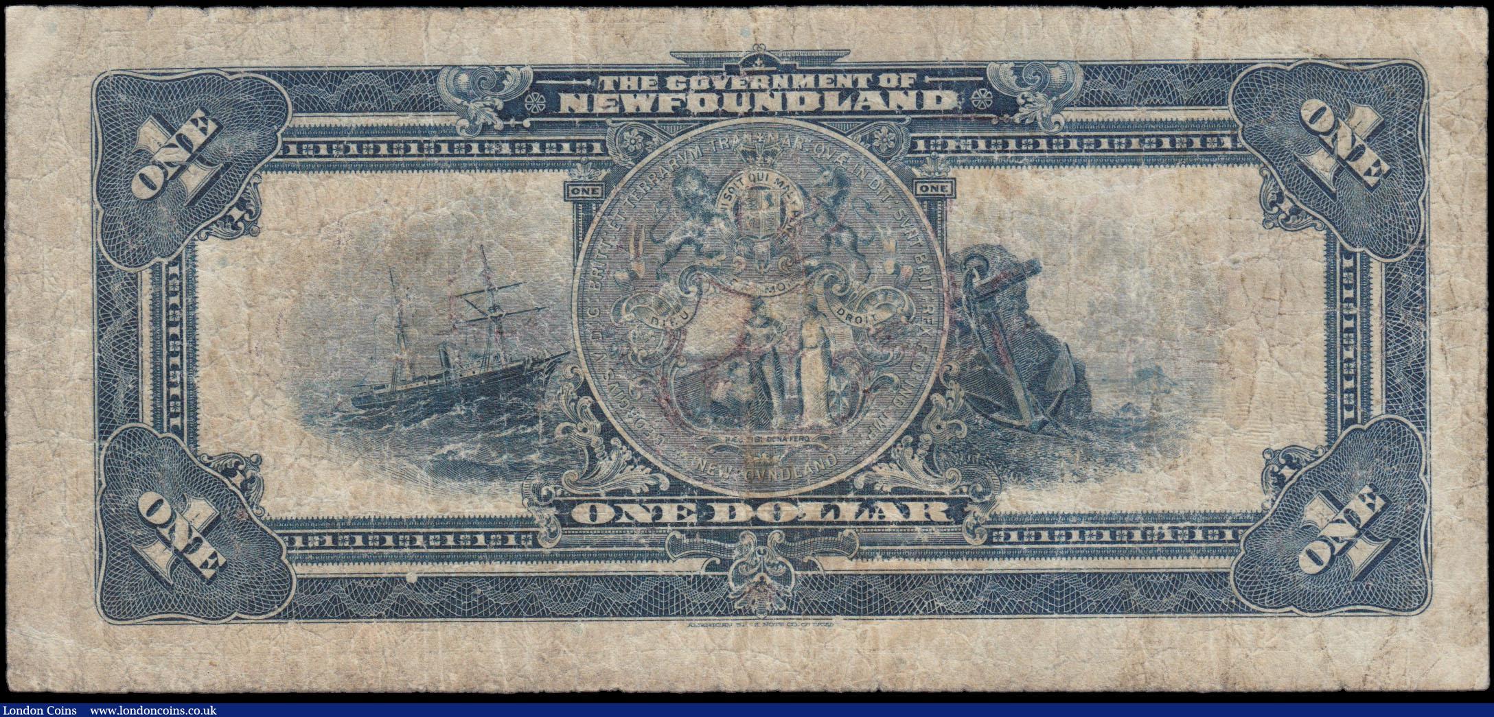 London Coins : A169 : Lot 129 : Canada The Government of Newfoundland 1 Dollar Pick A14c dated 2nd January 1920 series A202843, VG I...