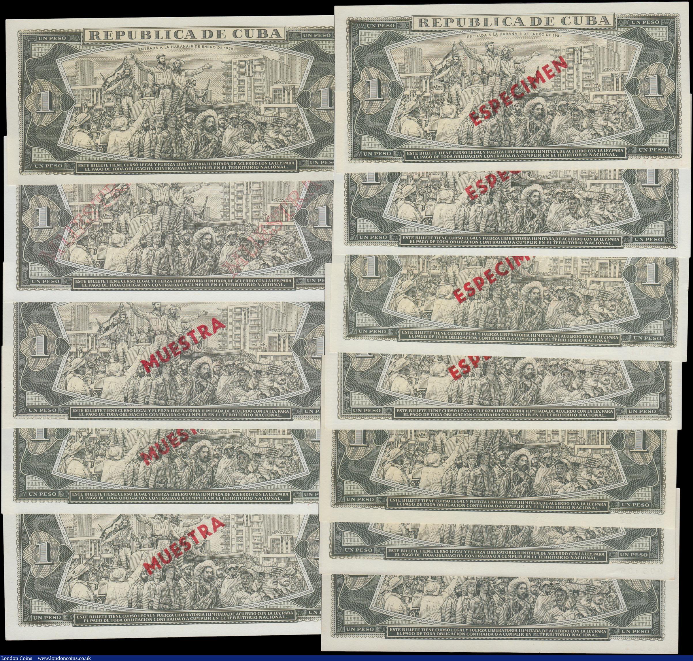 London Coins : A169 : Lot 134 : Cuba 1 Peso Specimen notes (12) various dates 1968, 1969, 1970, 1972, 1978, 1979, 1980, 1981, 1982, ...