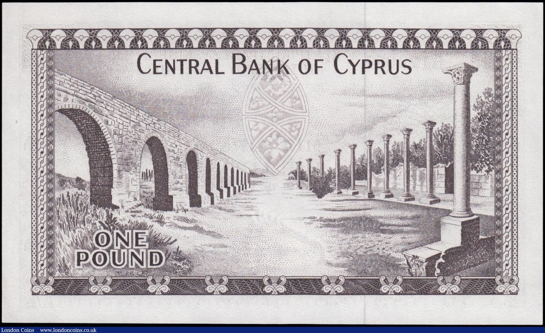 London Coins : A169 : Lot 137 : Cyprus Central Bank 1 Pound Pick 43b dated 1st May 1973 serial number H/64 120057, UNC and a pleasin...