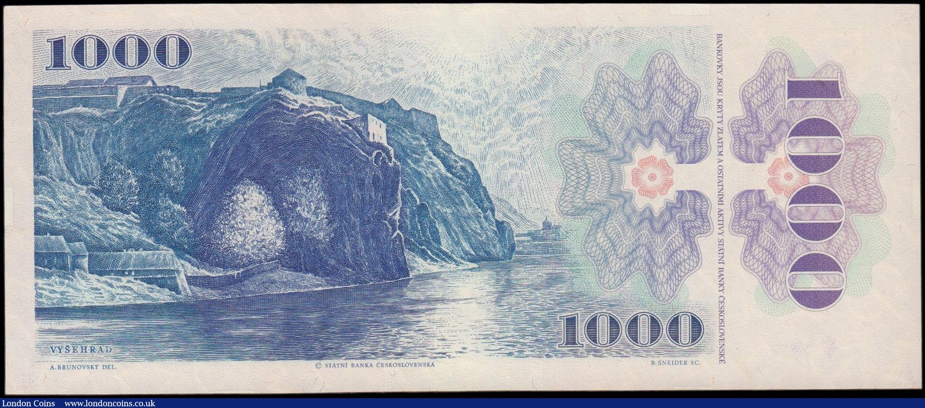 London Coins : A169 : Lot 139 : Czech Republic 1.000 Korun Pick 3c ND 1993 (old date 1985) serial number U13 825342, fresh and crisp...