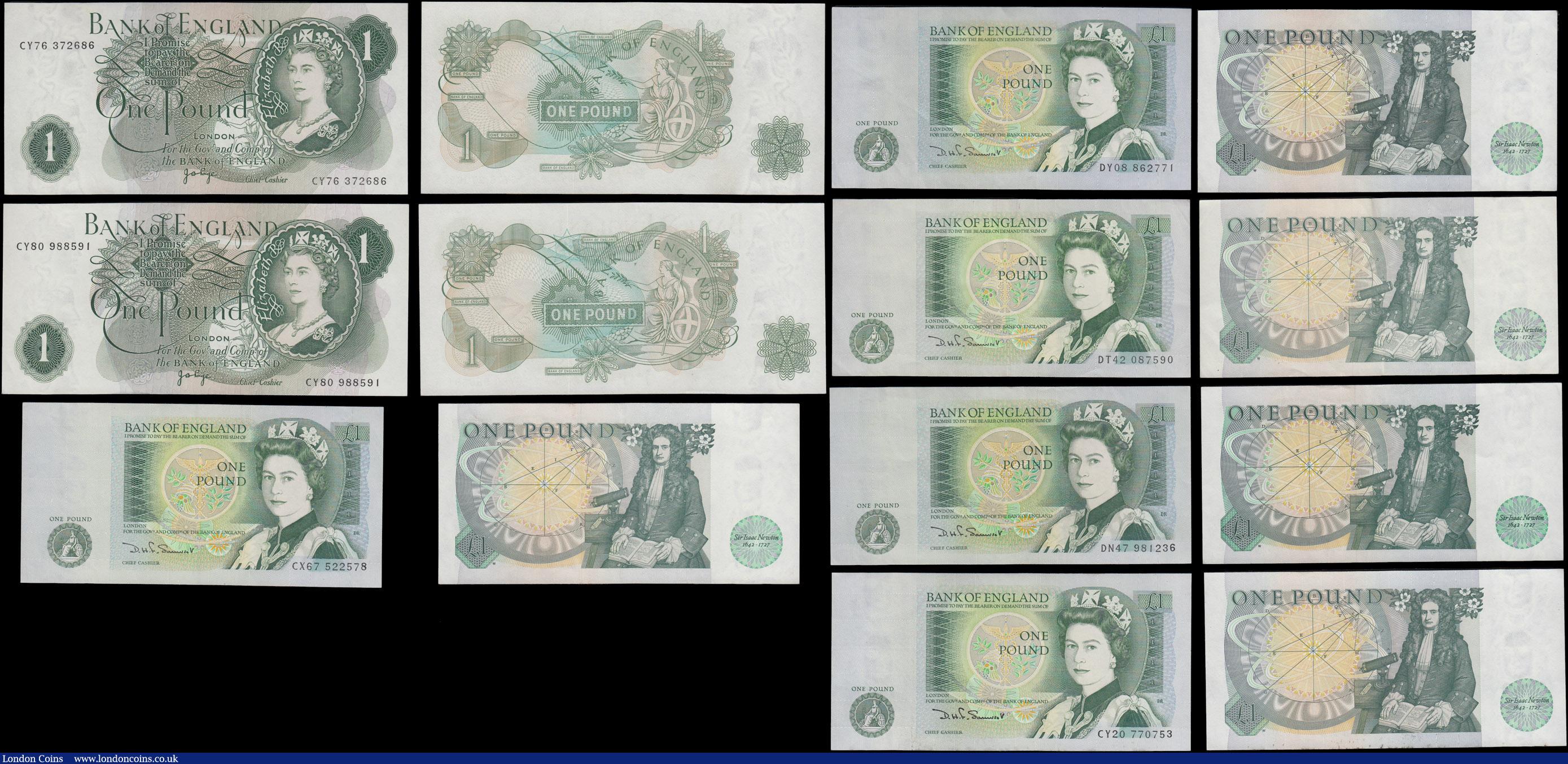 London Coins : A169 : Lot 17 : Bank of England 1 and 5 Pounds QE2 portrait & pictorial designs 1960-80's (16) in various m...
