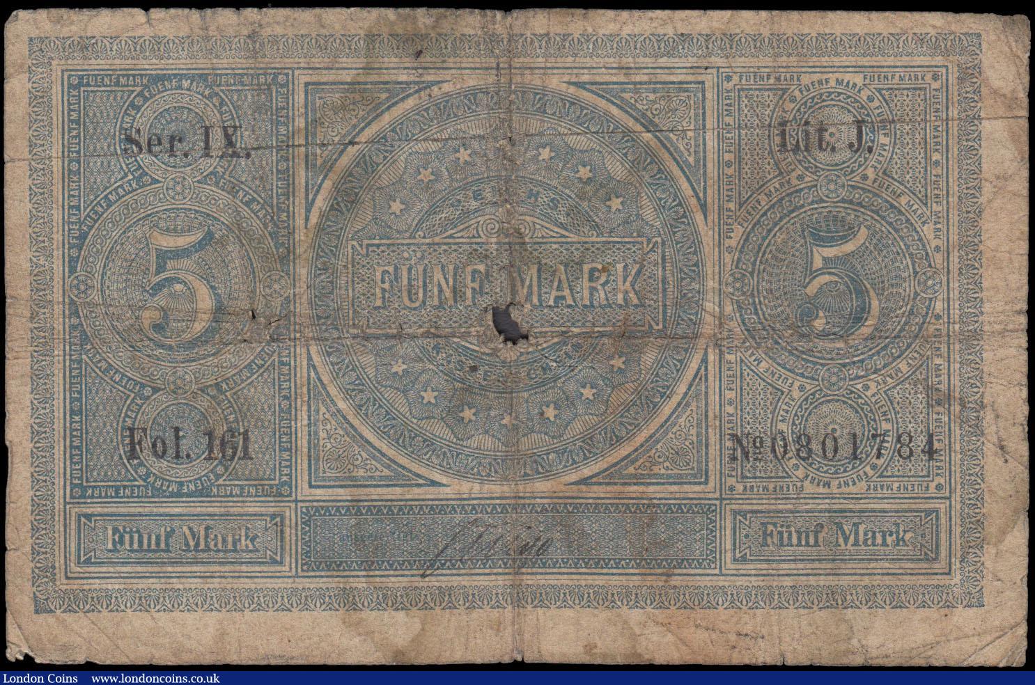 London Coins : A169 : Lot 174 : Germany Empire Reichsschuldenverwaltung REICHSKASSENSCHEIN 5 Mark Pick 1 (Ros. 1) dated 11th July 18...