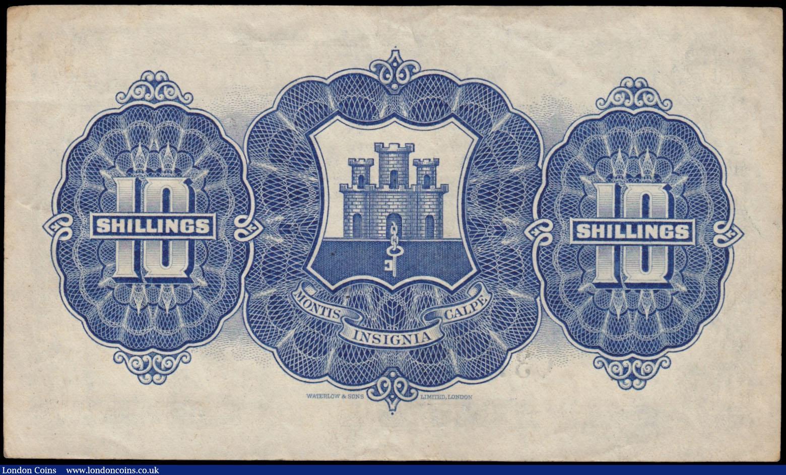 London Coins : A169 : Lot 182 : Gibraltar 10 Shillings Pick 14b dated 1st June 1942 serial number C 370372 signature Todd and the Wa...