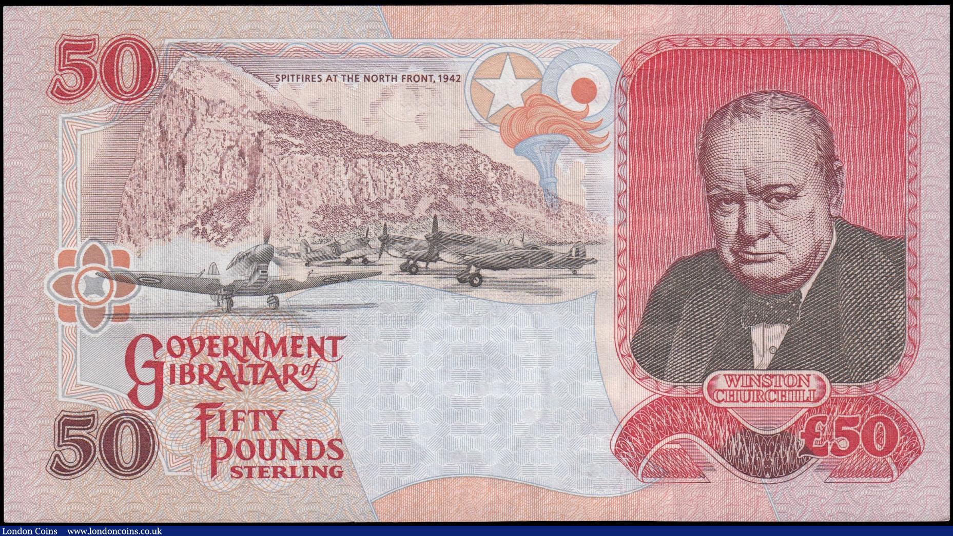 London Coins : A169 : Lot 185 : Gibraltar 50 Pounds Pick 34 dated 1st December 2006 serial number AA 114361, about UNC - UNC and the...