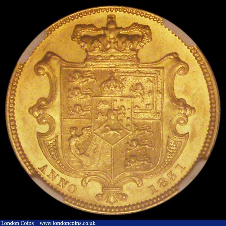 London Coins : A169 : Lot 1852 : Sovereign 1831 First Bust W.W. with stops on truncation Marsh 16 in an NGC holder and graded AU58, t...