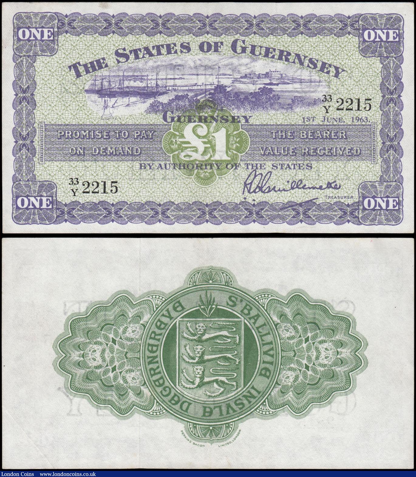 London Coins : A169 : Lot 190 : Guernsey (2) both 1960's Guillemette signature issues comprising the 10 Shillings Pick 42b (BY ...