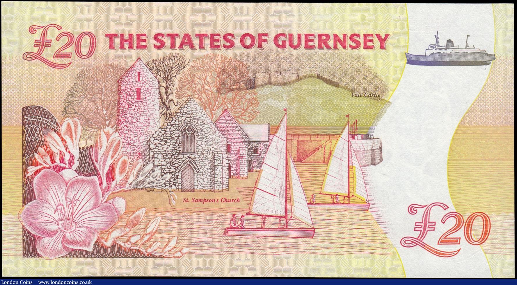 London Coins : A169 : Lot 192 : Guernsey 20 Pounds Pick 58a (BY GU63a) ND 1996 Thomas De La Rue Print signature Trestain serial numb...
