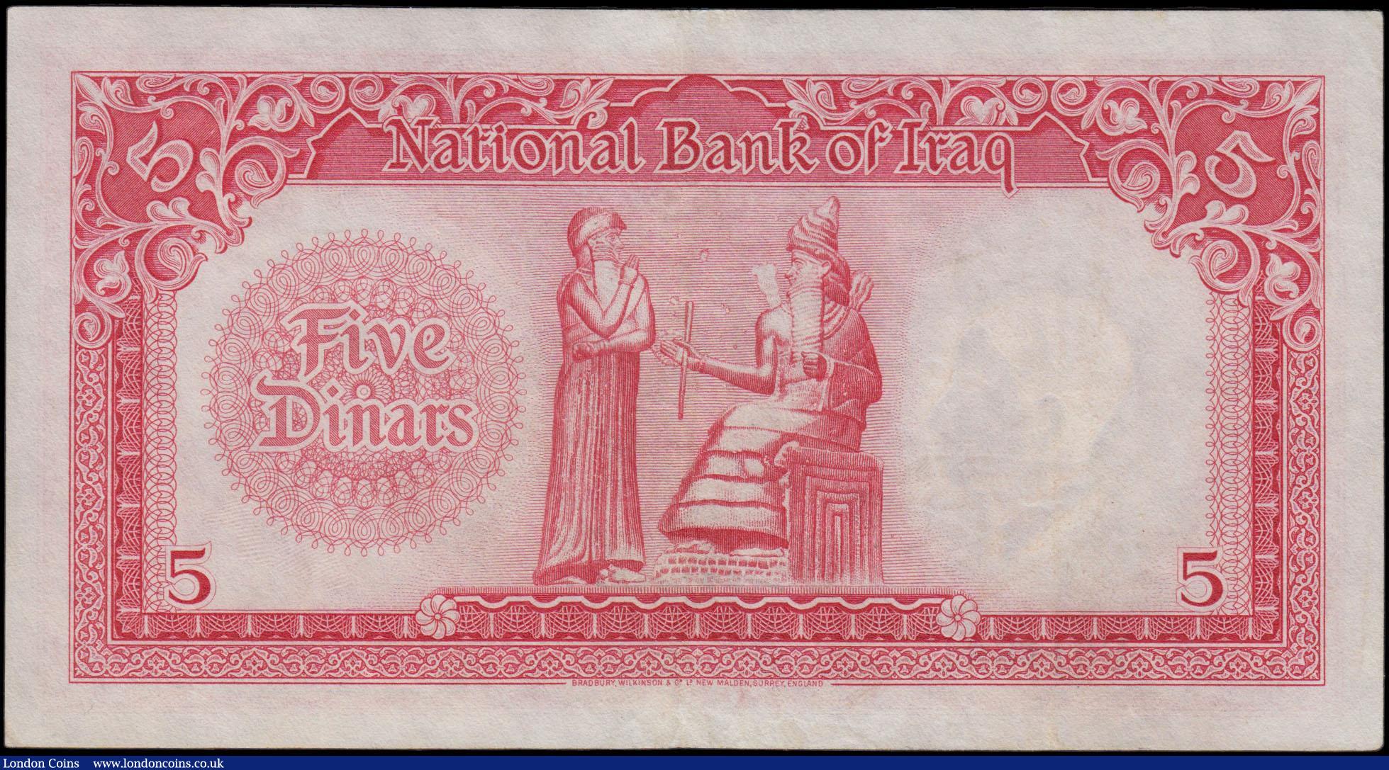 London Coins : A169 : Lot 202 : Iraq National Bank Seventh issue 5 Dinars Pick 40b Law of 1947 (1955) signature Abdul Ilah Hafiudh s...