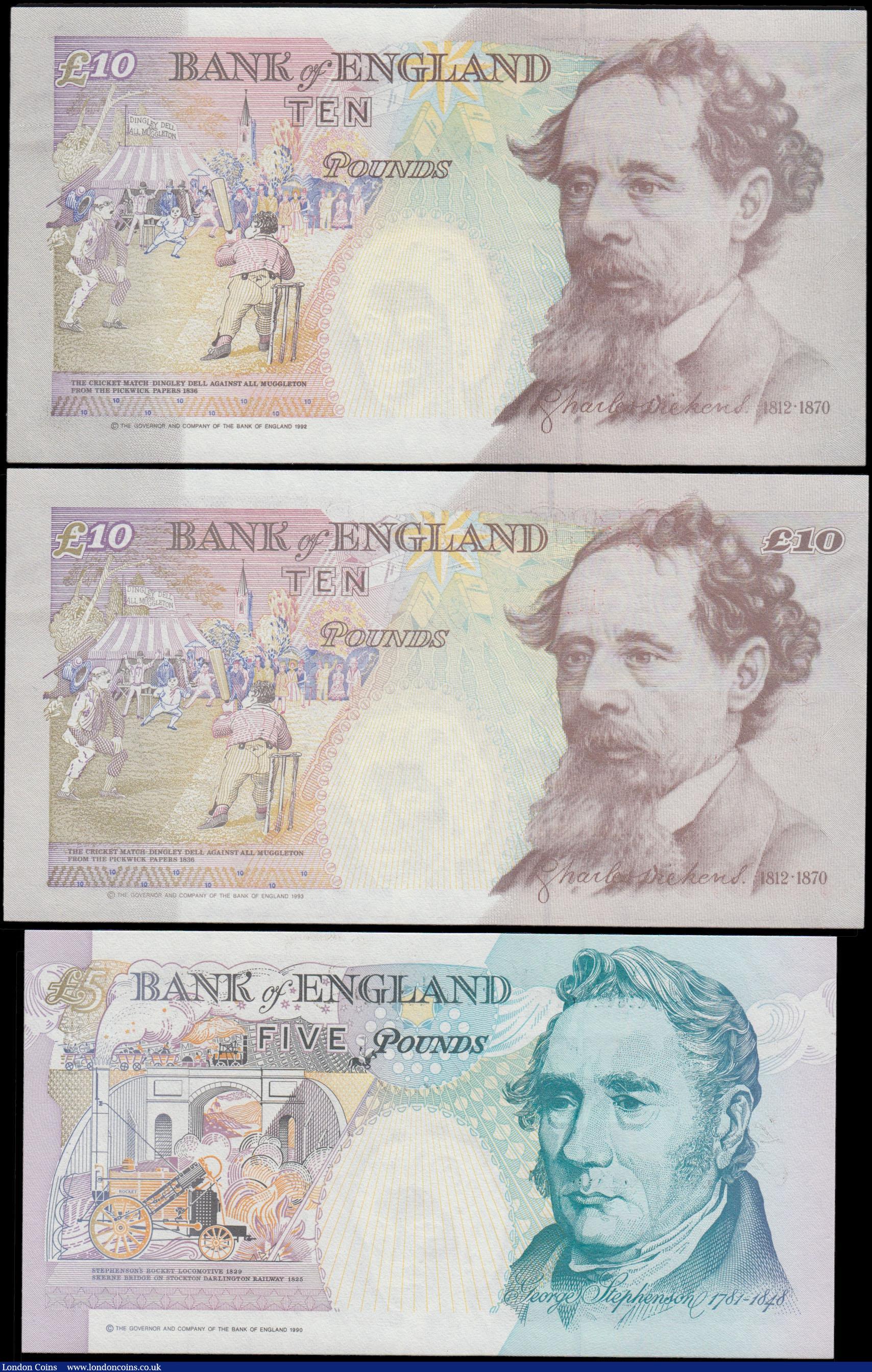 London Coins : A169 : Lot 22 : Bank of England 5 and 10 Pounds Kentfield & Lowther FIRST RUN LOW matching serial numbers 997 (3...