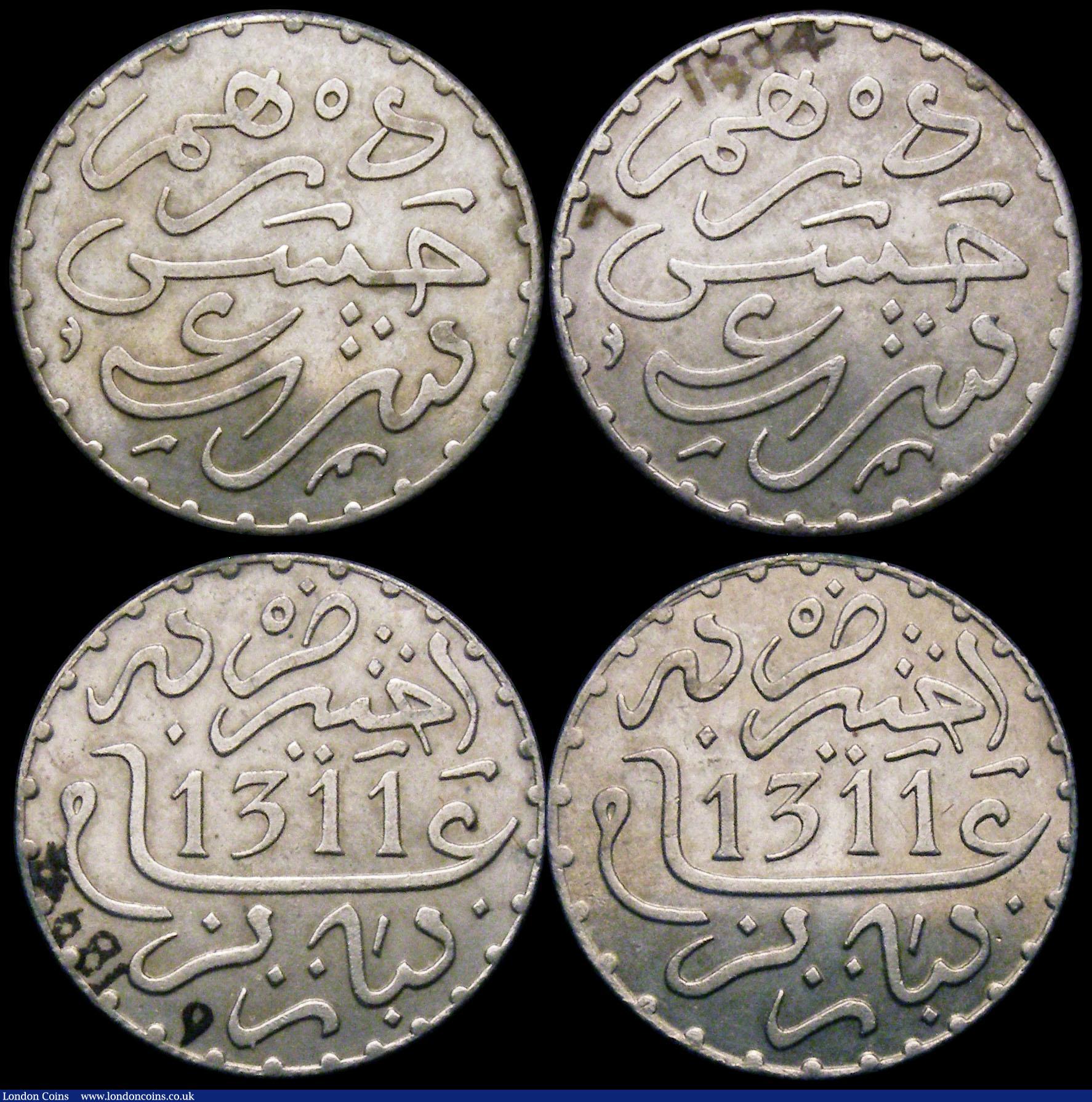 London Coins : A169 : Lot 2226 : Morocco Dirhams, Milled Coinage (5) AH1309 Paris Y#5 NEF, AH1310 Paris Y#5 (2), AH1311 Paris (2) Y#5...