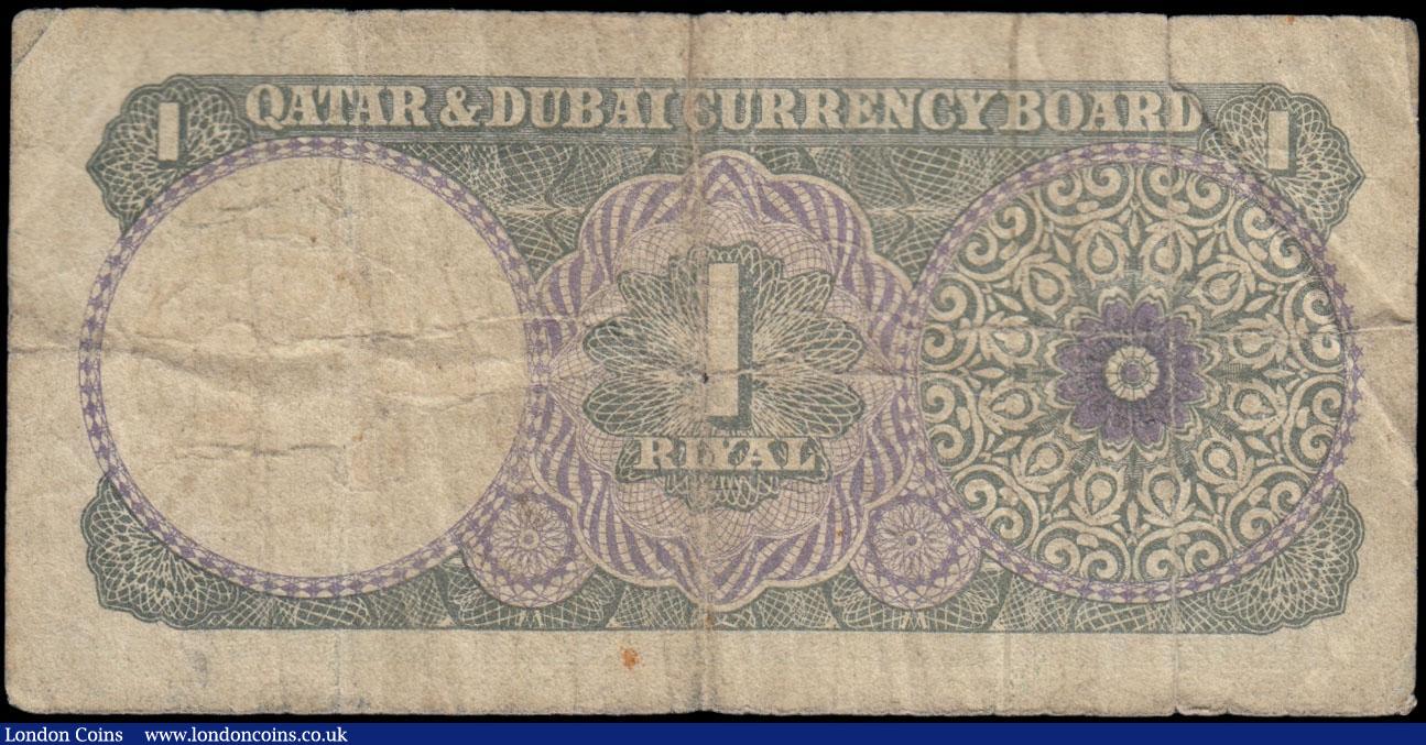 London Coins : A169 : Lot 242 : Qatar & Dubai Currency Board 1 Riyal Pick 1 ND (circa 1960) serial number A/4 983423, original F...