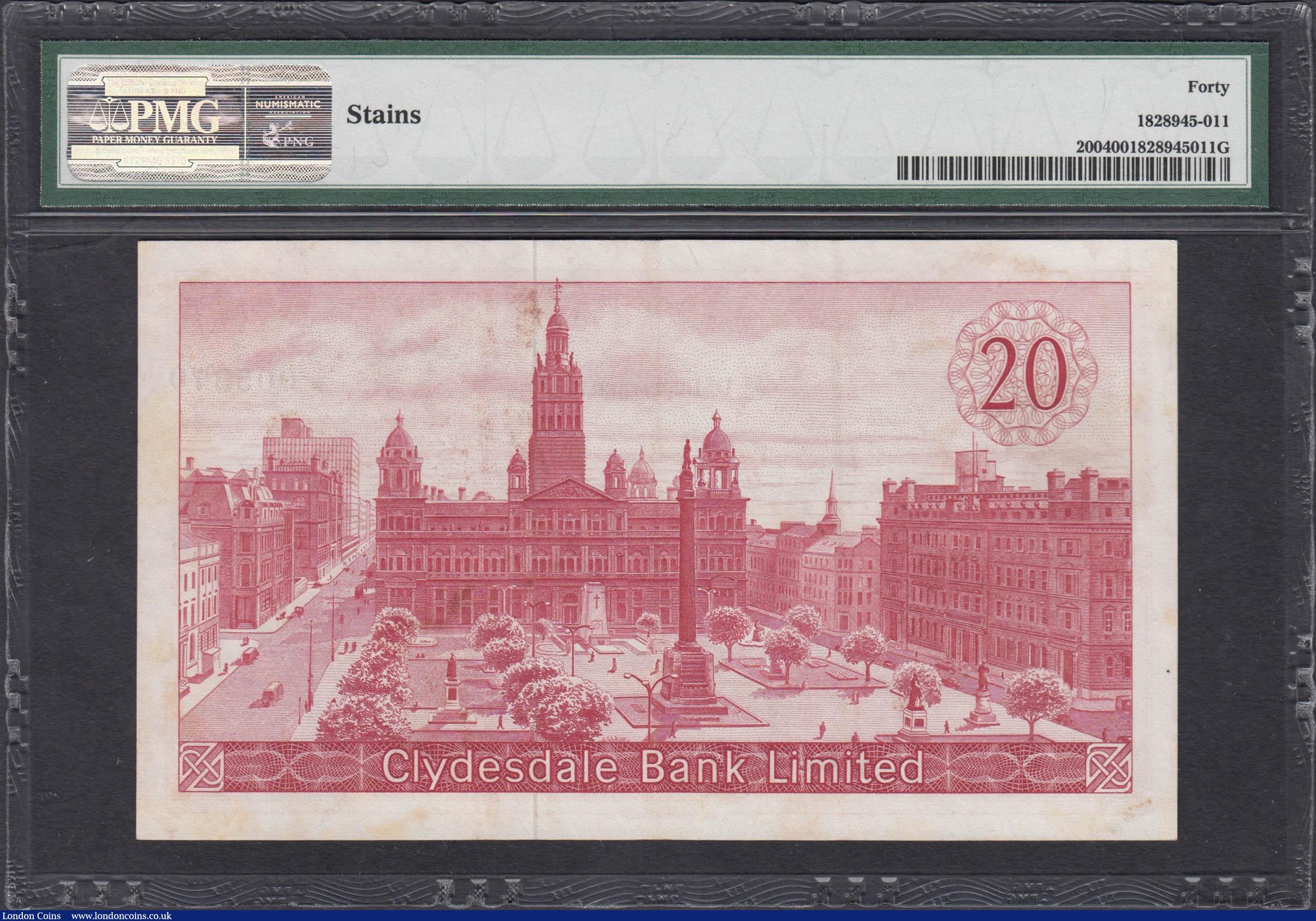 London Coins : A169 : Lot 252 : Scotland Clydesdale Bank Limited 20 Pounds Pick 200 (PMS CL23, BY SC323) dated 1st December 1967 ser...