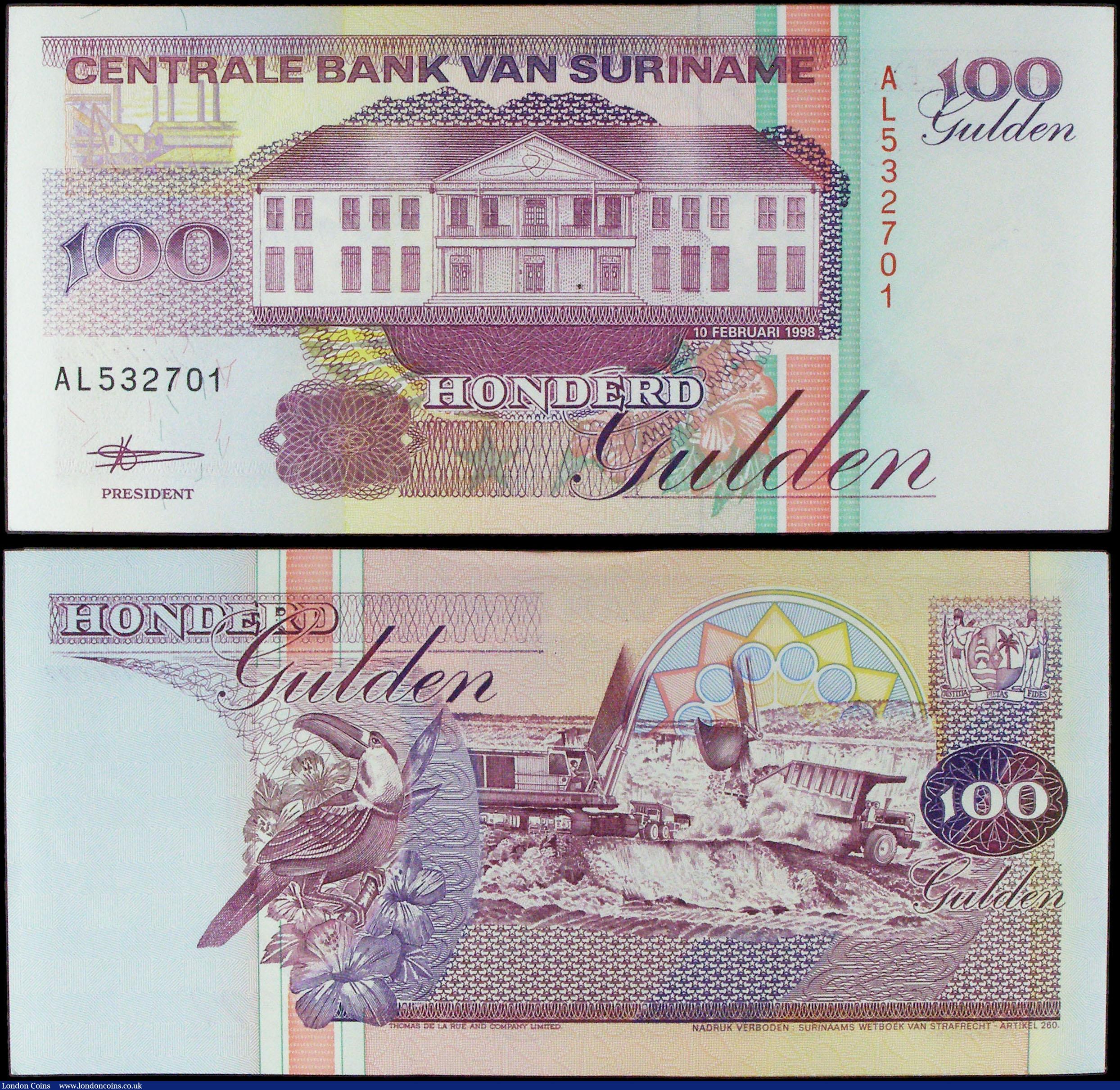 London Coins : A169 : Lot 276 : Suriname Central Bank 100 Gulden Pick 139b dated 10th February 1998 (100) a consecutively numbered b...