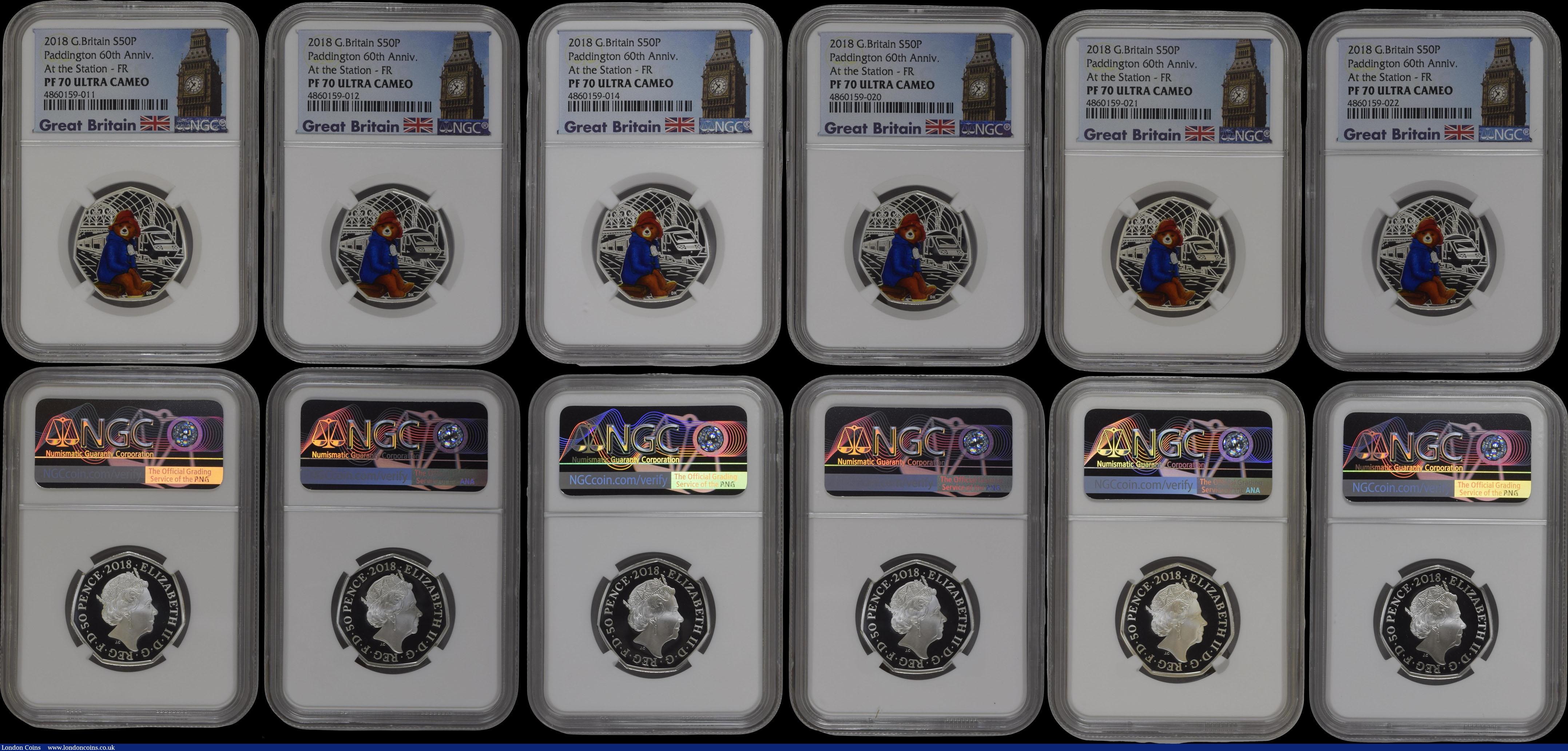 London Coins : A169 : Lot 424 : Fifty Pence 2018 Paddington - At The Station Silver Proofs with coloured reverses - First Releases S...
