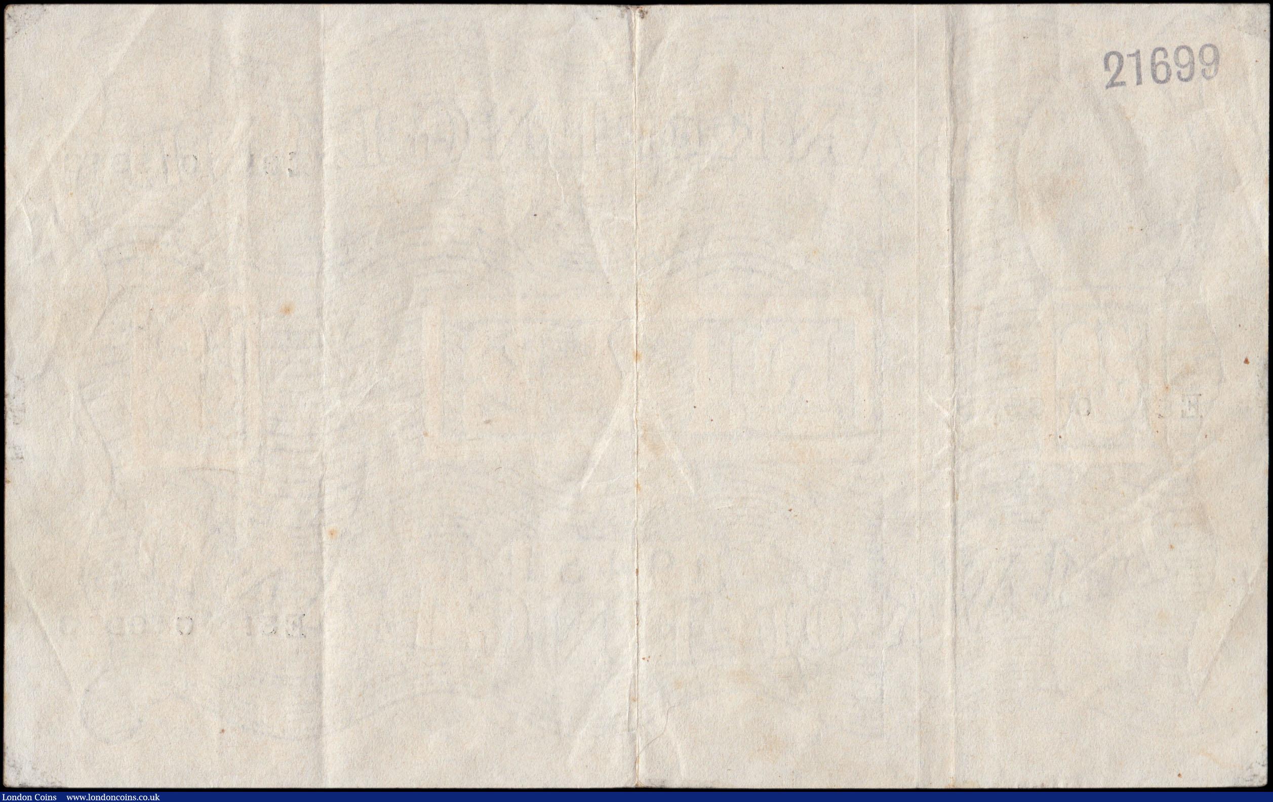 London Coins : A169 : Lot 43 : Five Pounds Peppiatt White Note thick paper B255 dated 19th November 1945 K81 074686, GVF looks bett...