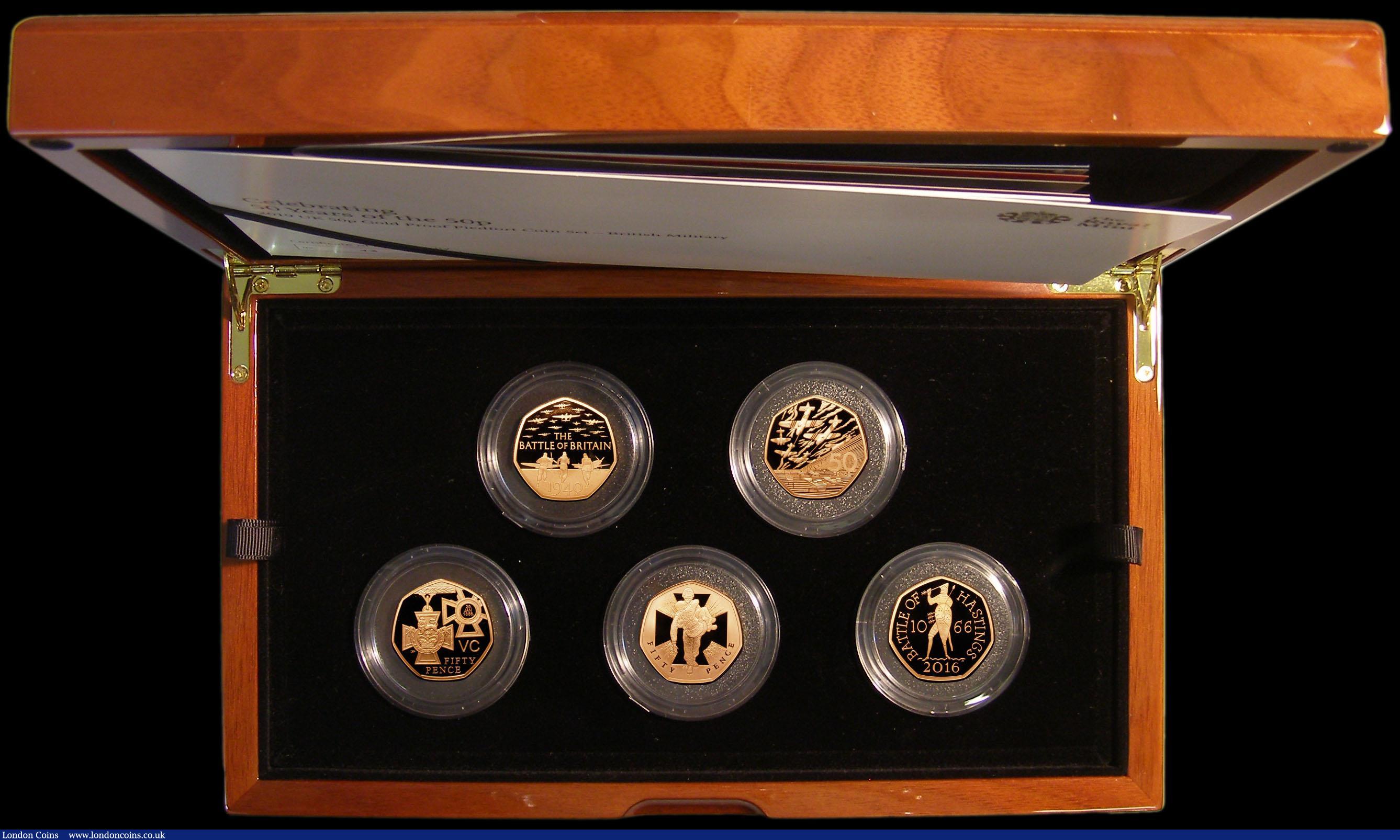 London Coins : A169 : Lot 441 : Fifty Pences - Fifty Years of the 50p. 2019 British Military a 5-coin set Gold Proof Piedforts compr...