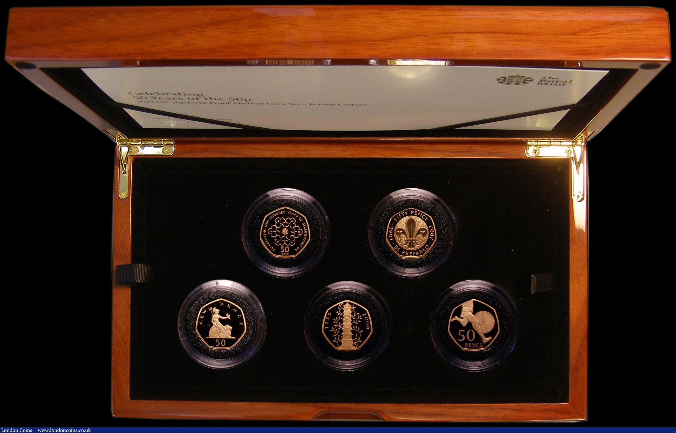 London Coins : A169 : Lot 454 : Fifty Years of the Fifty Pence 2019 a 5-coin set. British Culture - Gold Proof Piedforts S.PGC26, co...