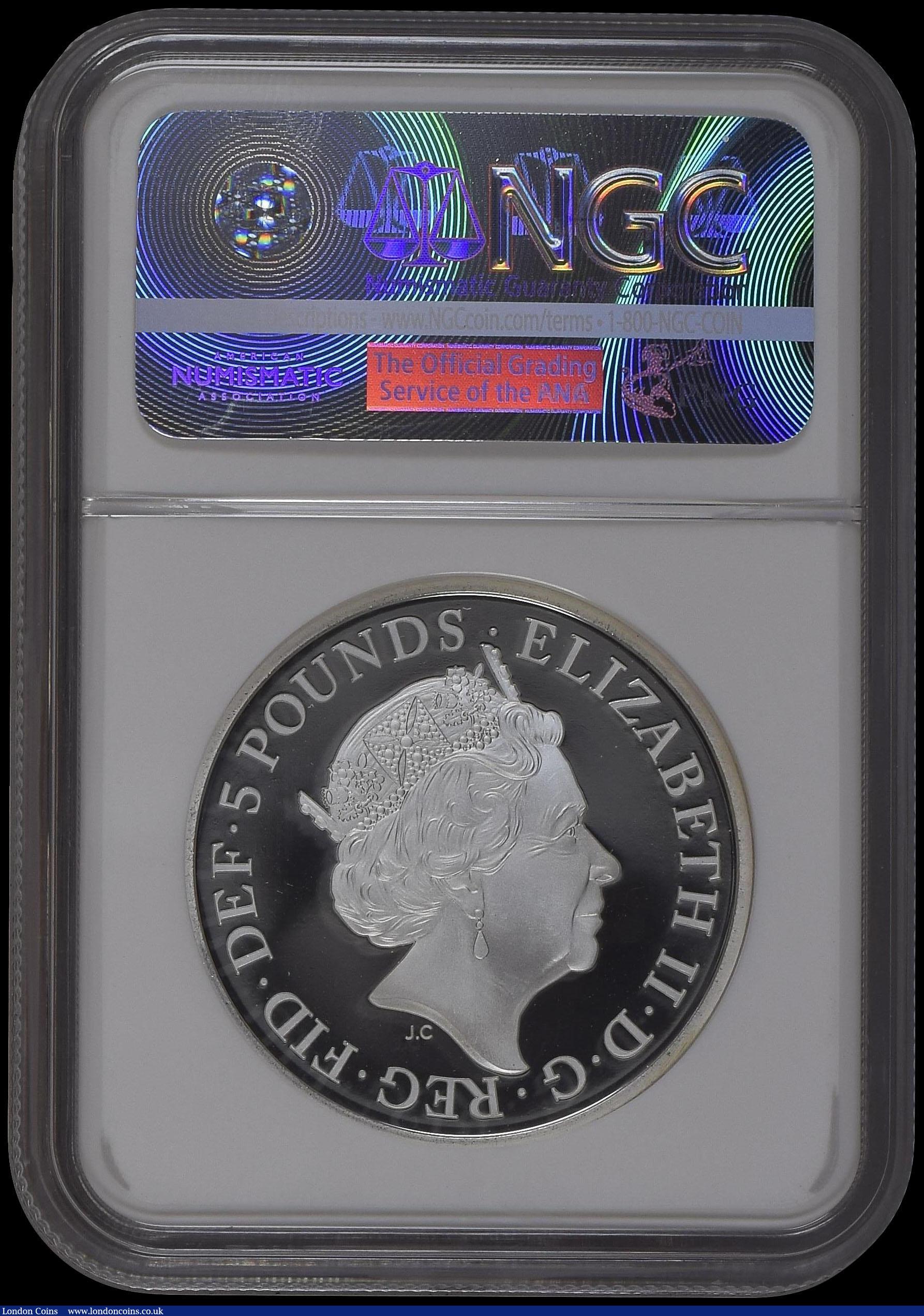 London Coins : A169 : Lot 481 : Five Pound Crown 2018 Coronation of Queen Elizabeth II Sapphire (65th) Anniversary Silver Proof Pied...