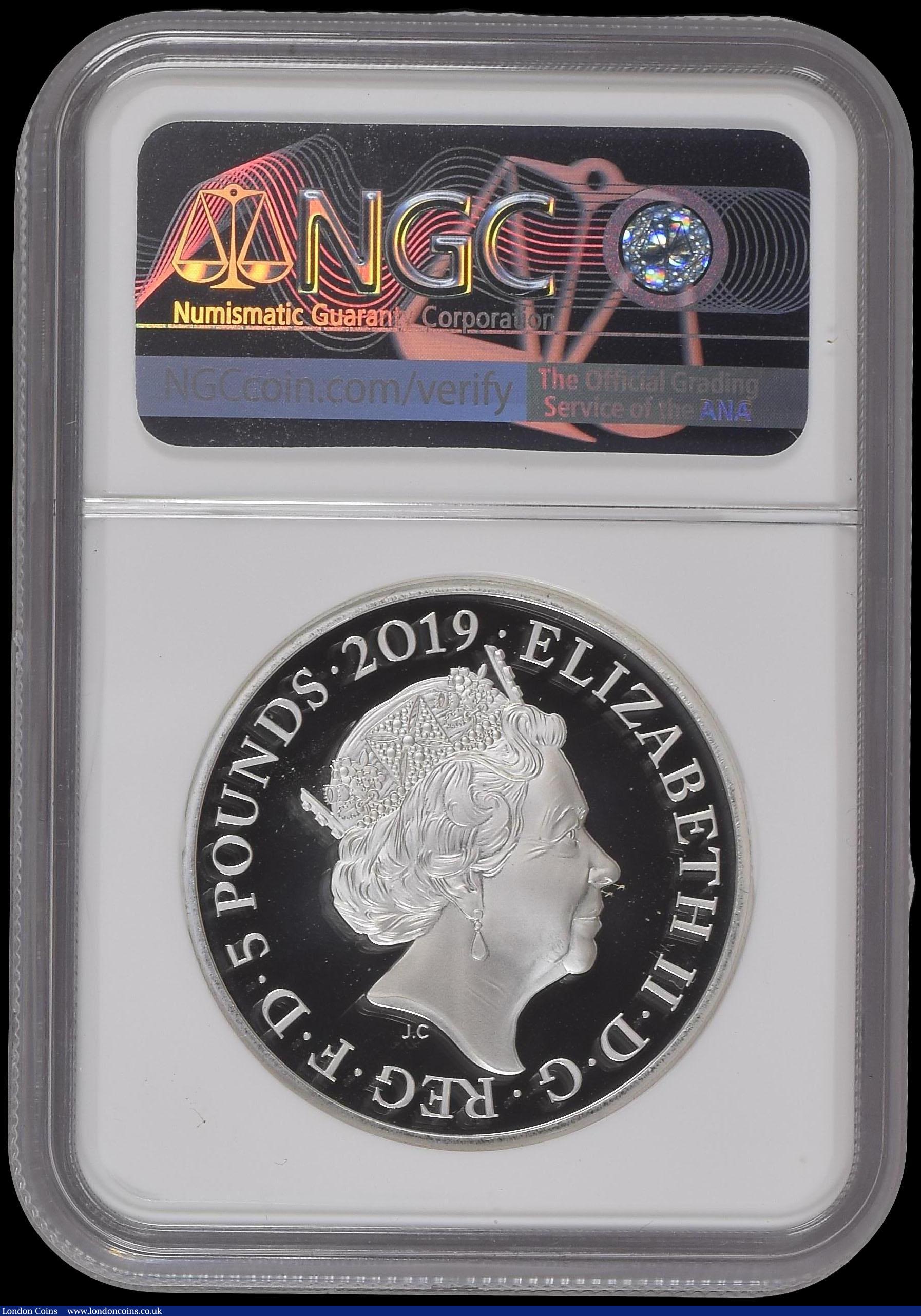 London Coins : A169 : Lot 490 : Five Pound Crown 2019 The Tower of London - Ceremony of the Keys Silver Proof Piedfort S.L76 in an N...