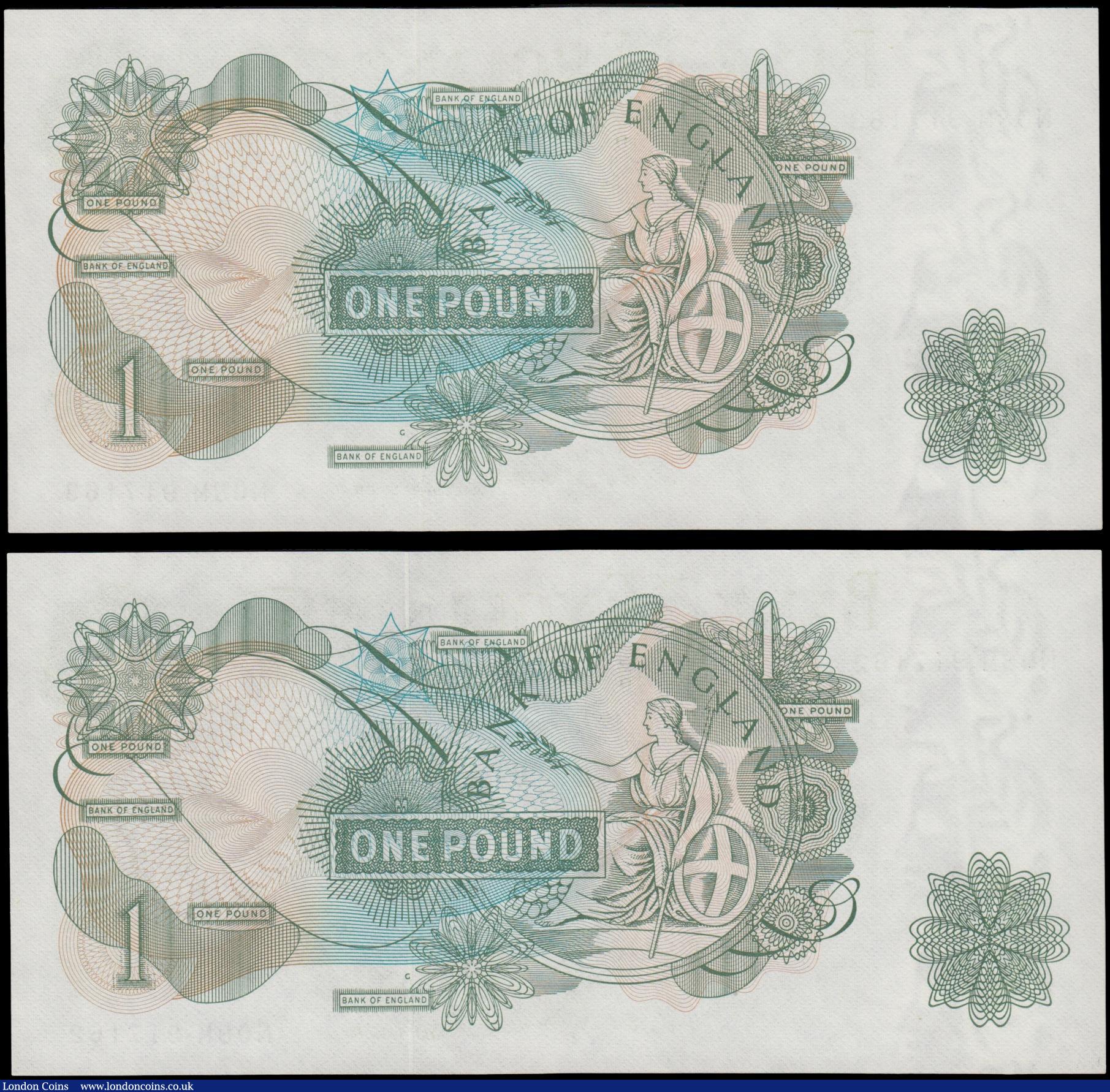 London Coins : A169 : Lot 57 : One Pounds Fforde QE2 portrait & seated Britannia B308 Green G (Goebel) Reverse Replacement issu...