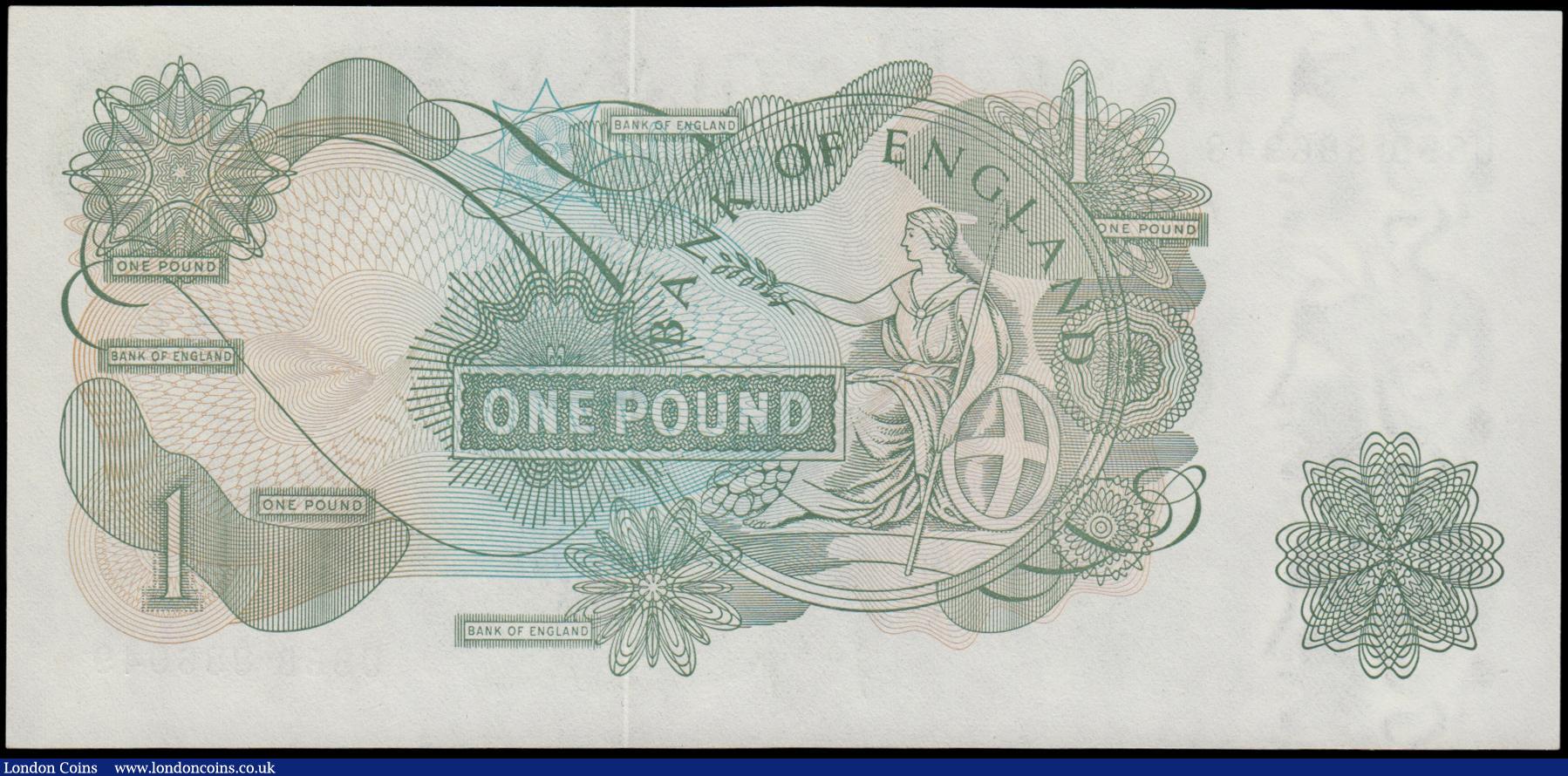 London Coins : A169 : Lot 61 : One Pound Page QE2 portrait & seated Britannia ERROR note B320 (BY Error Ref. E3f(iii)) issue 19...