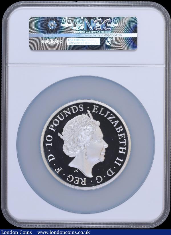 Ten Pounds 2018 Queen's Beasts - Red Dragon of Wales 10oz. Silver Proof S.QCD3 FDC in a large NGC holder graded 'Gem Proof' One of the First 100 Struck. Number 099 of 100 issued in the large slabbed format. Comes in the Royal Mint box of issue with certificate and booklet. Only 700 issued in all formats : English Cased : Auction 169 : Lot 647