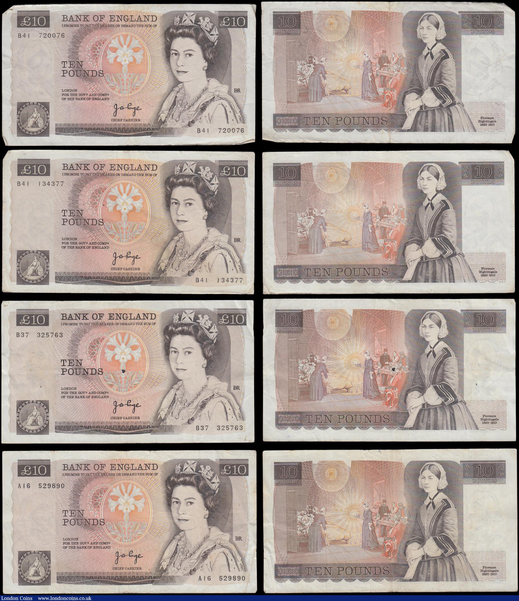 London Coins : A169 : Lot 67 : Ten Pounds Page QE2 pictorial & Florence Nightingale B330 issues 1975 (7) all circulated in vari...