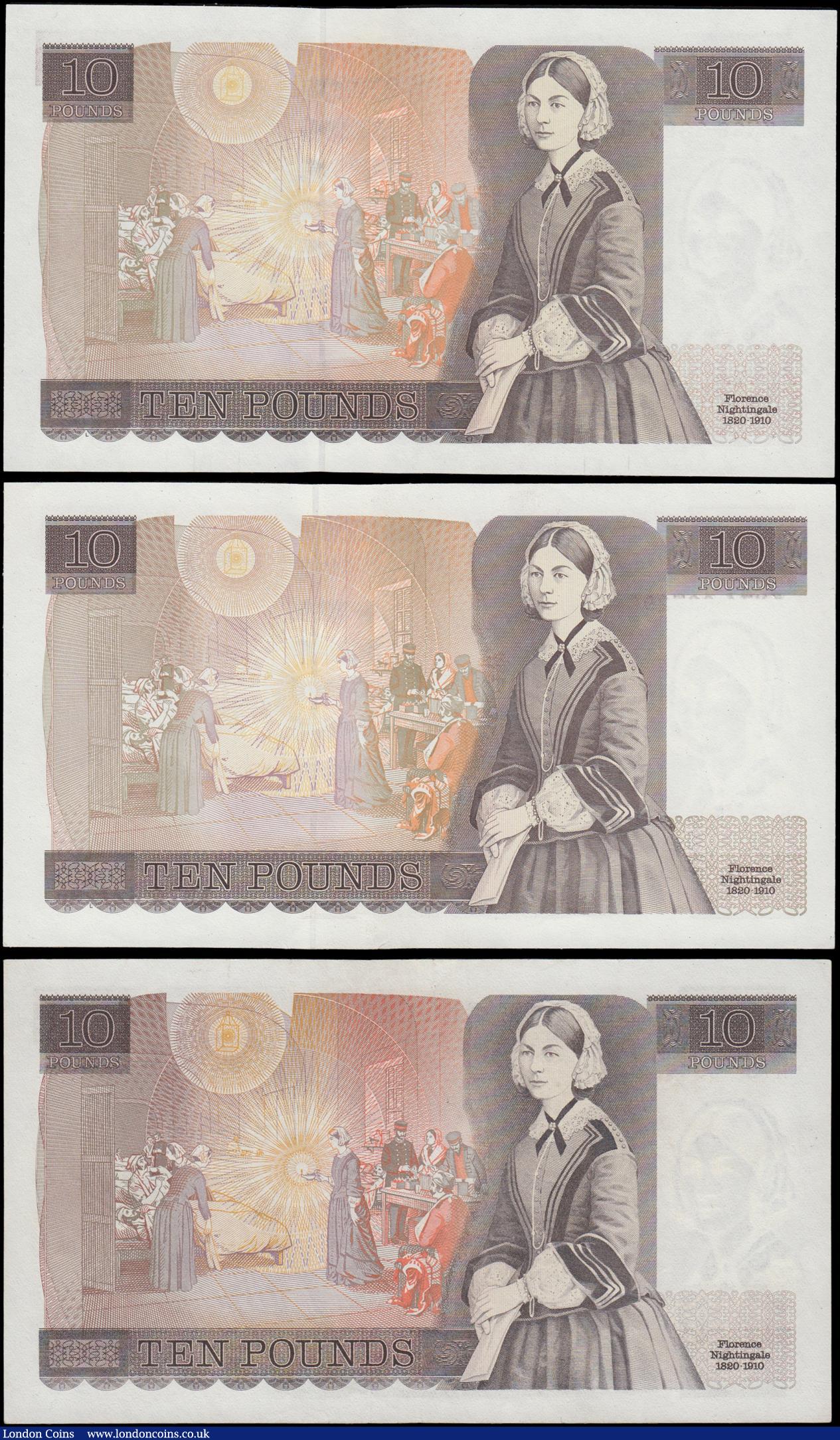 London Coins : A169 : Lot 68 : Ten Pounds QE2 pictorial & Florence Nightingale Page & Kentfield (3) comprising Page B331 Re...