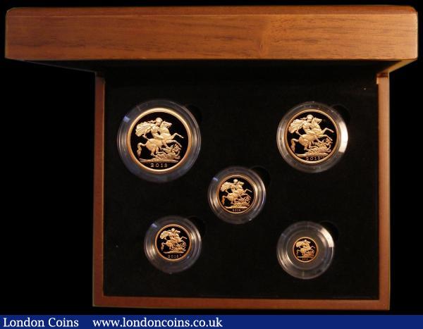 The 2013 Sovereign Collection 5 Coin Gold Proof Set comprising Five Pounds, Two Pounds, Sovereign, Half Sovereign and Quarter Sovereign FDC cased as issued with both certificates : English Cased : Auction 169 : Lot 684
