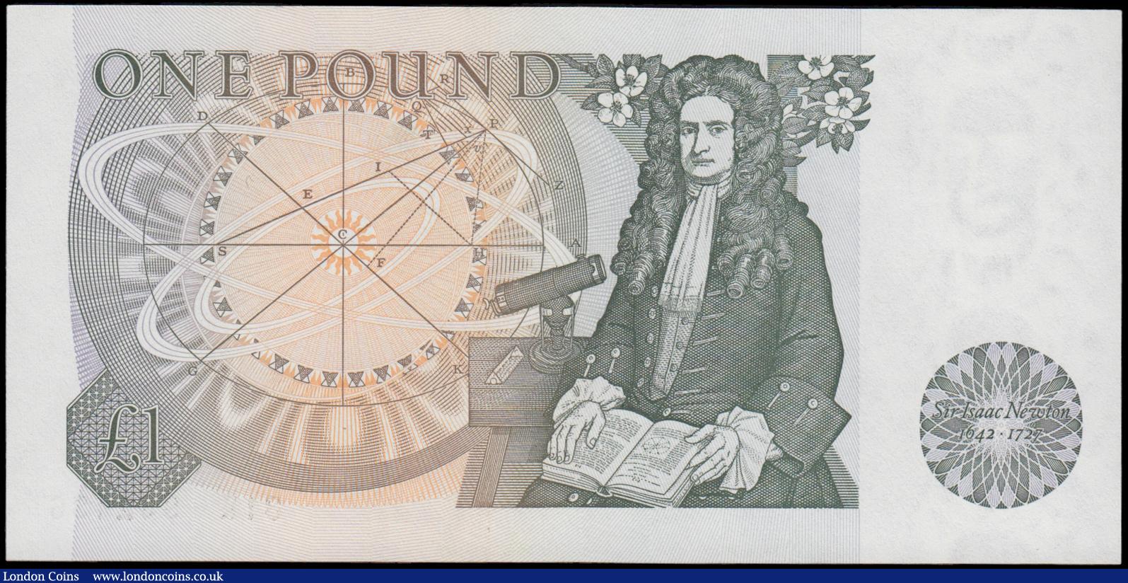 London Coins : A169 : Lot 69 : One Pound Page QE2 pictorial & Sir Isaac Newton B339a Green Experimental issue 1978 serial numbe...