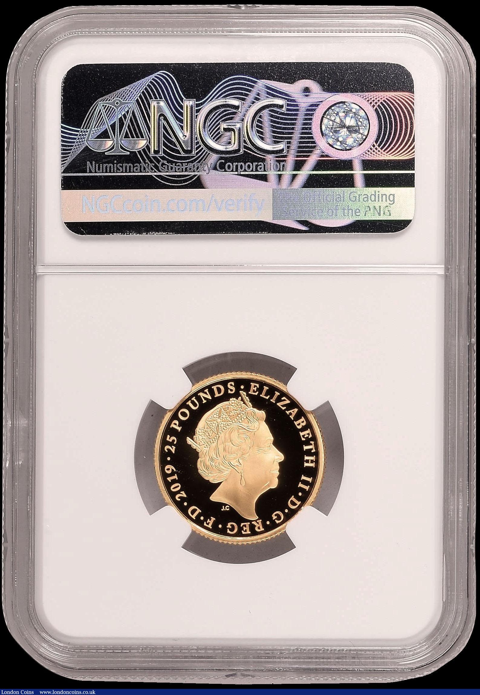 London Coins : A169 : Lot 699 : Twenty Five Pounds 2019 The Tower of London - Yeoman Warders, One Quarter Ounce Gold Proof S.O6 FDC ...