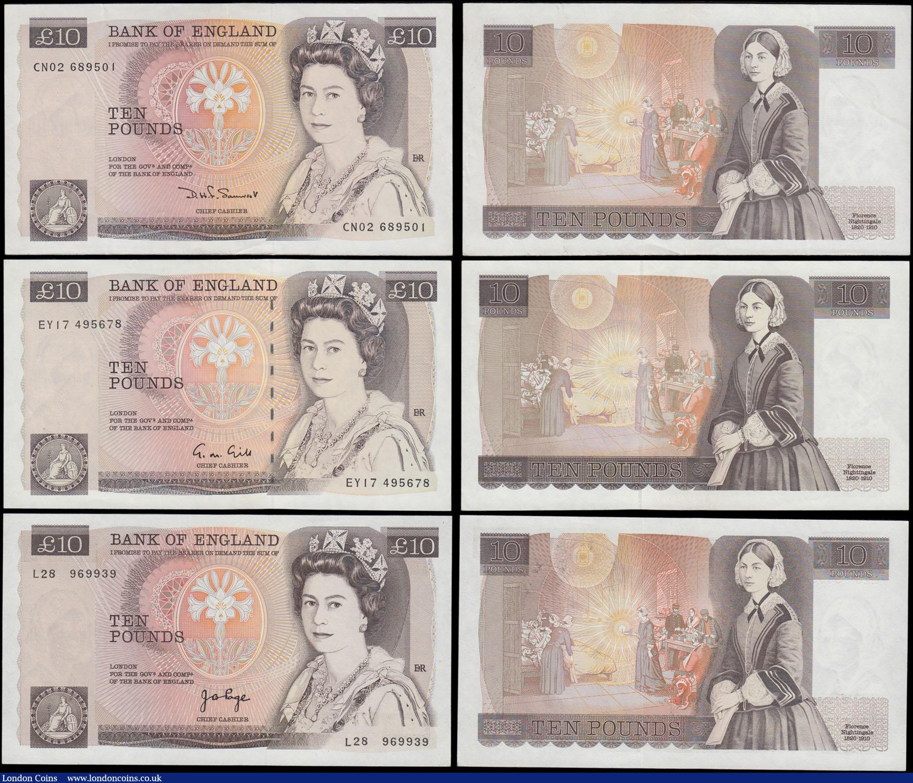 London Coins : A169 : Lot 71 : Bank of England  ( 4) a selection of 10 Pounds 1970-80's various different cashiers (4) mixed g...