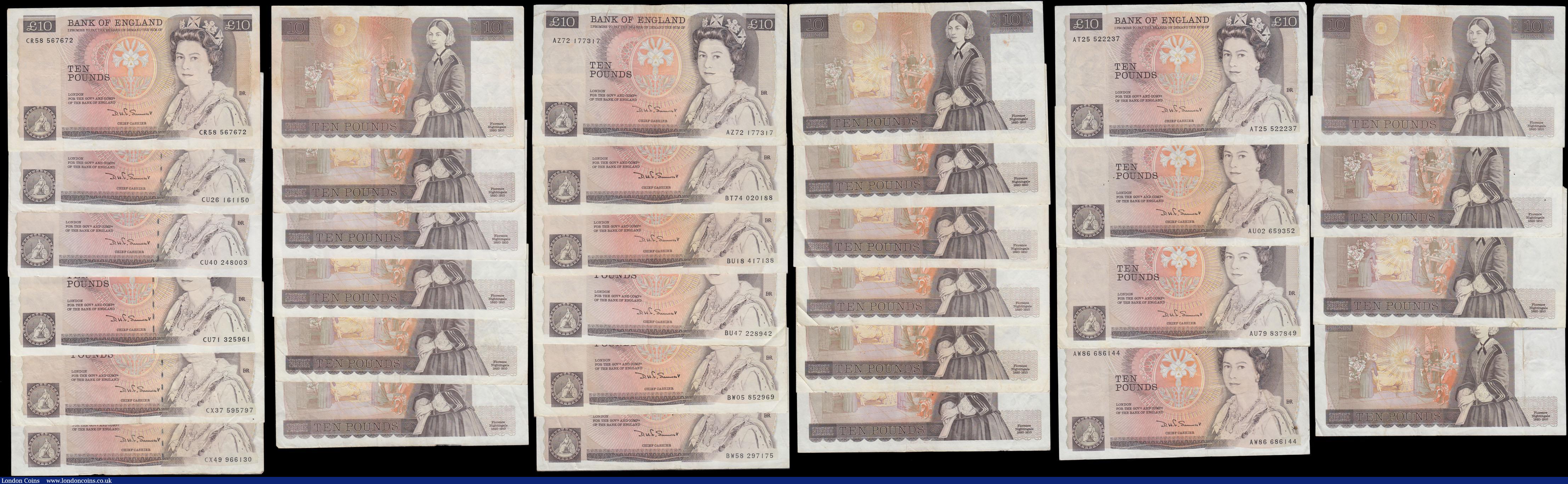 London Coins : A169 : Lot 72 : Ten Pounds Somerset QE2 pictorial & Florence Nightingale B349 L (Lithography) issues 1984 (34) a...