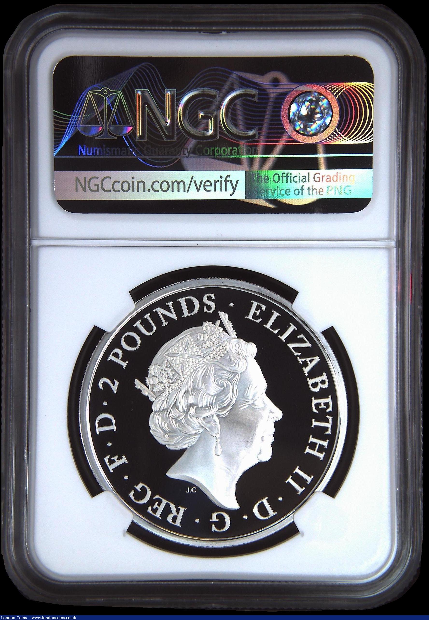 London Coins : A169 : Lot 722 : Two Pounds Britannia 2019 Silver FDC in an NGC holder 'One of the First 100 Struck' and gr...