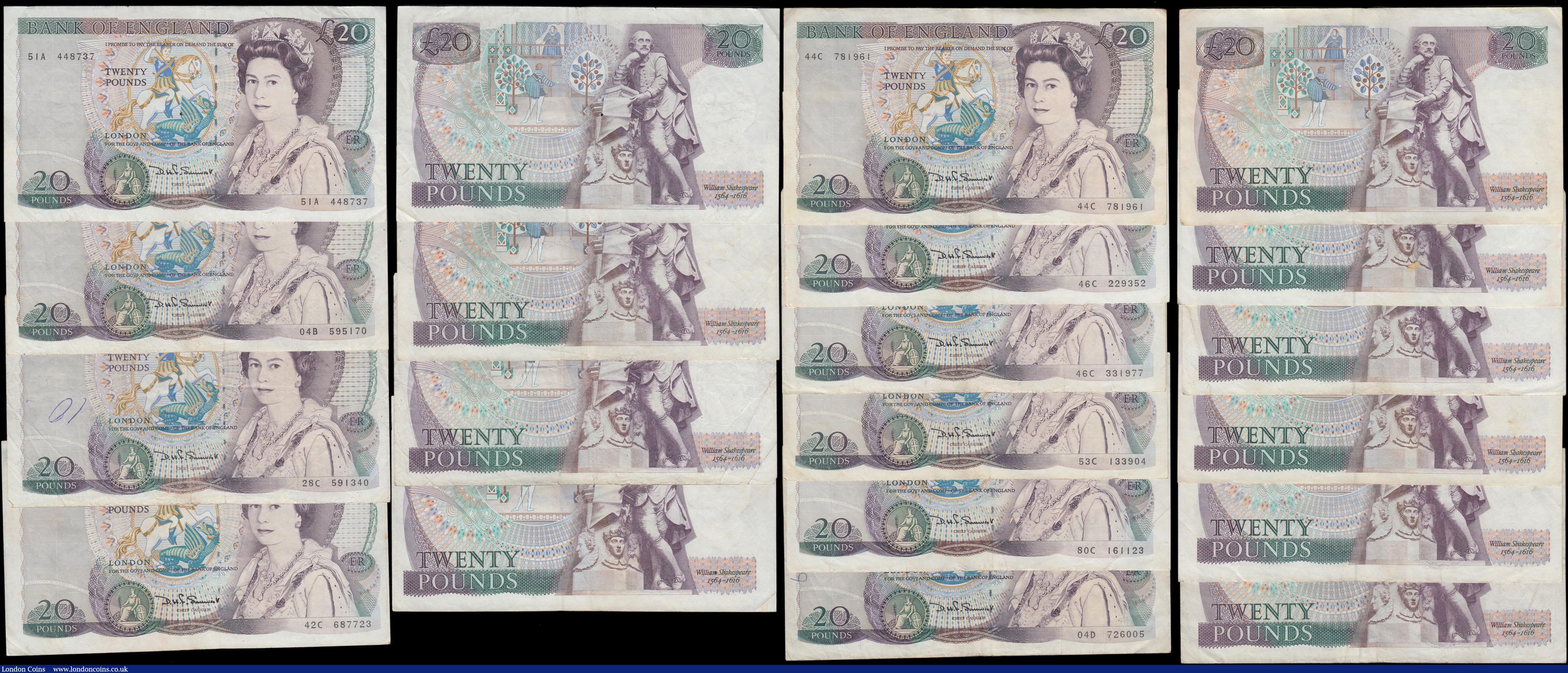London Coins : A169 : Lot 73 : Twenty Pounds Somerset QE2 pictorial & William Shakespeare B351 Purple/Green 1mm Windowed Thread...