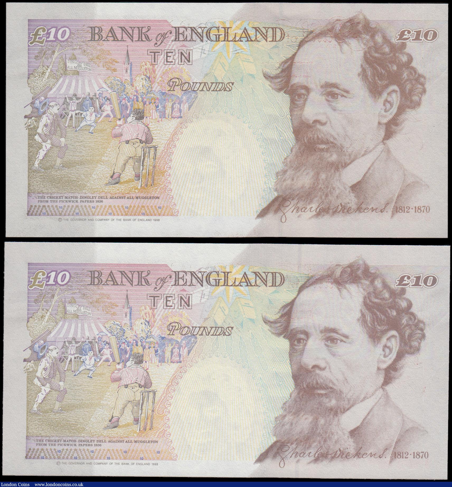 London Coins : A169 : Lot 79 : Bank of England 10 Pounds Kentfield & Lowther FIRST RUN LOW numbered pair with matching serial n...