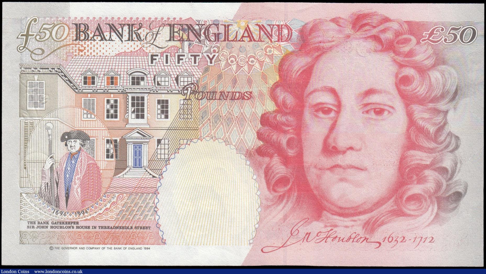 London Coins : A169 : Lot 85 : Fifty Pounds Kentfield QE2 & Sir John Houblon B377 Silver Foil Tudor Rose Windowed Thread issue ...