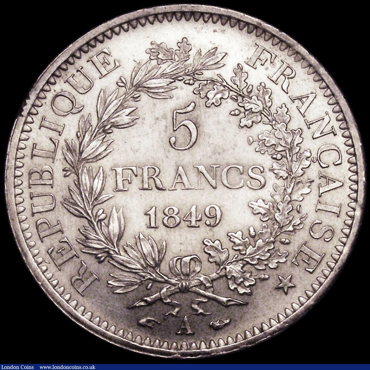 London Coins : A169 : Lot 910 : France 5 Francs 1849A KM#756.1 UNC with a metal flaw on the edge and small edge nicks