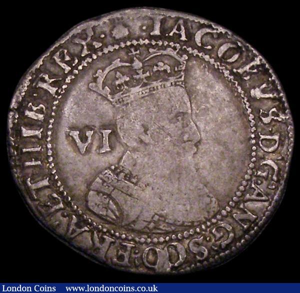 Sixpence James I 1603 First Coinage, First Bust S.2647 mintmark Thistle VG to Fine weakly struck in parts, all legends bold and clear  : Hammered Coins : Auction 170 : Lot 1338