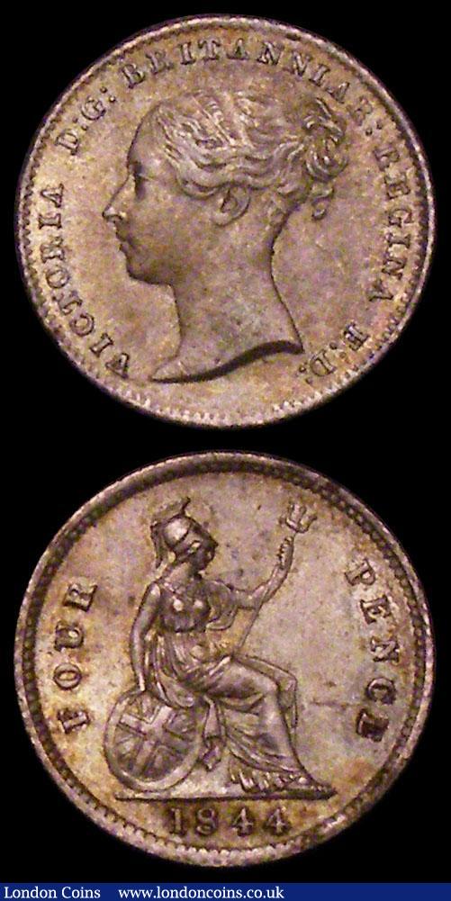 Groat 1844 ESC 1939, Bull 3336 EF/GEF the reverse lightly toned, the obverse with a small tone spot on the rim, Threehalfpence 1834 ESC 2250, Bull 2539 UNC or near so with a subtle and attractive golden tone : English Coins : Auction 170 : Lot 1598