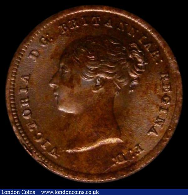 Half Farthing 1853 as Peck 1599, variety with inverted 1's for I's in BRITANNIAR, LCGS variety 05, a rare and choice piece attractively brown toned with hints of blue and red, in an LCGS holder and graded LCGS 85, the only example thus far recorded by the LCGS Population Report : English Coins : Auction 170 : Lot 1624