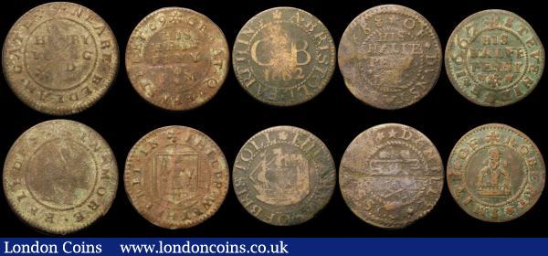 Halfpennies 17th Century (5), Farthings 17th Century (5) includes examples from London, Essex, Bedfordshire, Kent, Gloucestershire, Hertfordshire, Somerset, VG to Fine : Tokens : Auction 170 : Lot 305