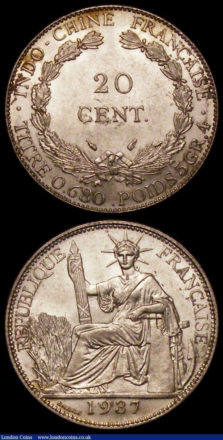 London Coins : A170 : Lot 1005 : French Indo-China (2) 50 Cents 1936 KM#4a.2 AU/UNC and lustrous the obverse with golden tone, 20 Cen...