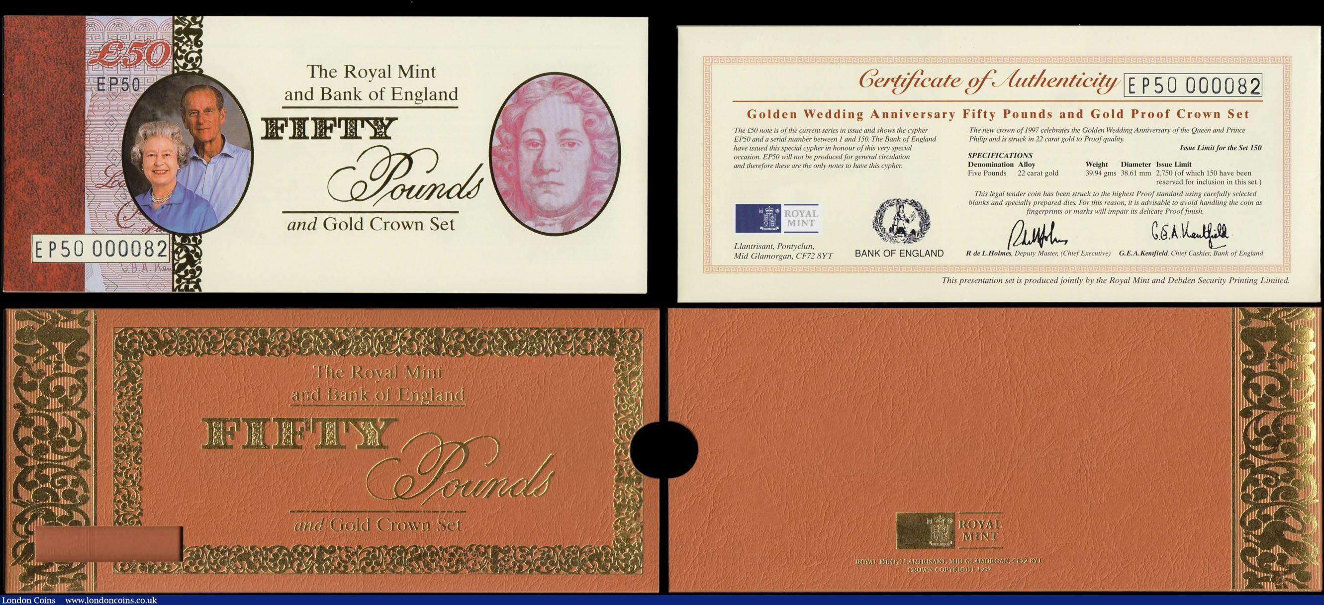 London Coins : A170 : Lot 102 : Fifty Pounds Kentfield UNC. Special Prefix Commemorative HM The Queen's Golden Wedding Annivers...